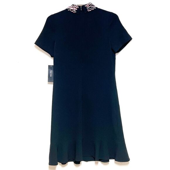 NWT rickie freeman Teri Jon Peplum Hem Embellished Collar Black Shift Dress Sz 6 - Picture 3 of 7